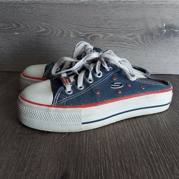 Vintage 90s Skechers Denim Platform Mules Slip On Glitter Sneakers Size 8.5 - Picture 4 of 10
